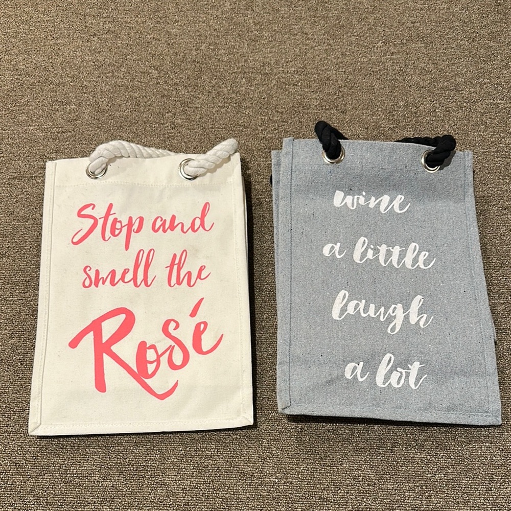 Canvas Wine Tote Bags - Pink and Gray